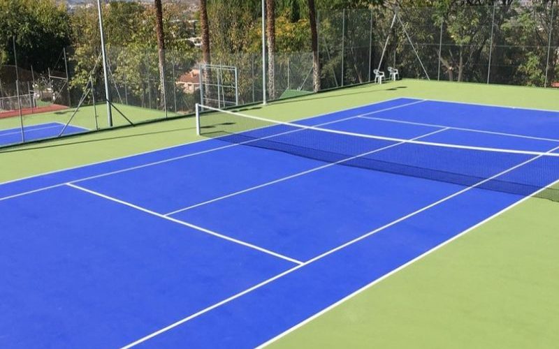 Suelo de resina epoxi azul para pista de tenis